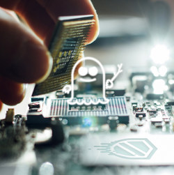 circuit board with Spectre and Meltdown icons