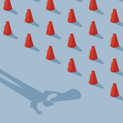 red megaphones and shadow of person using a megaphone, illustration