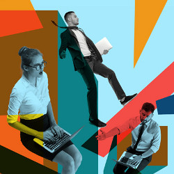art collage of male and female technology workers