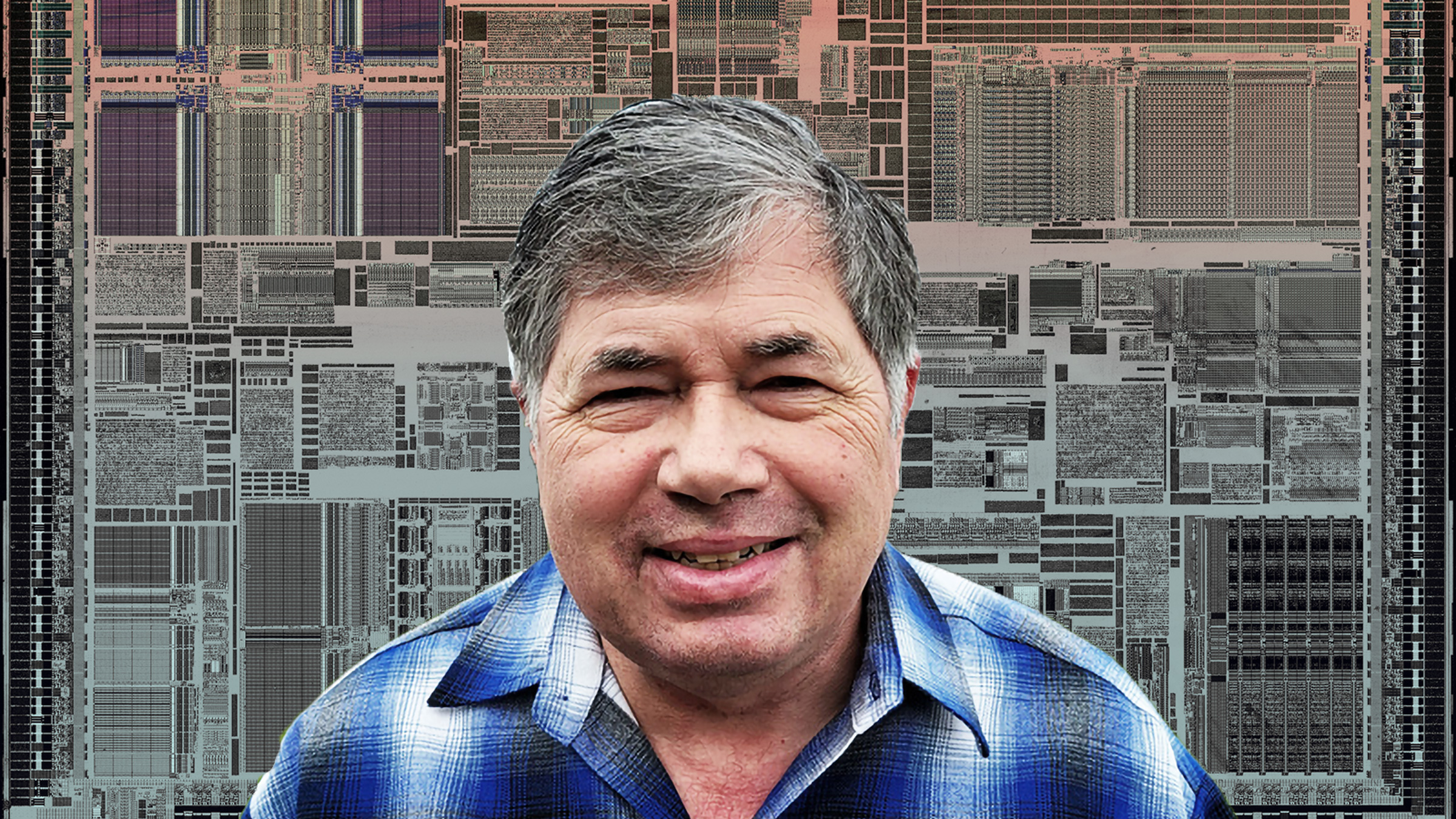 2022 ACM Charles P. 'Chuck' Thacker Breakthrough in Computing Award recipient David Papworth in front of a circuit background