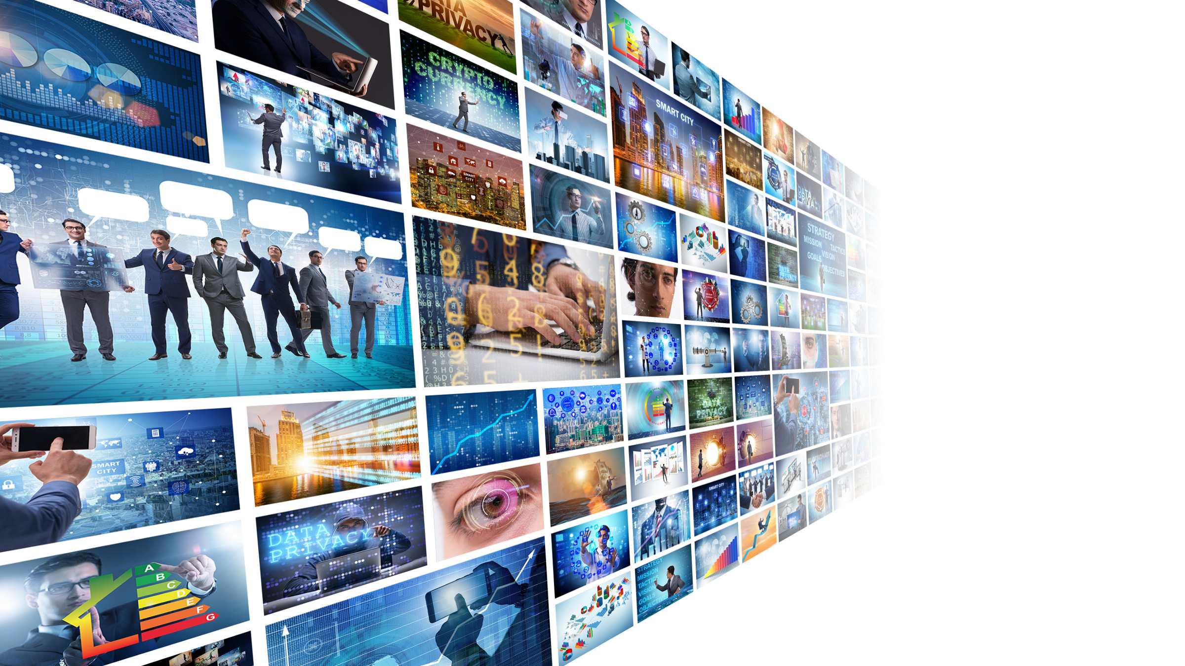 numerous video screens