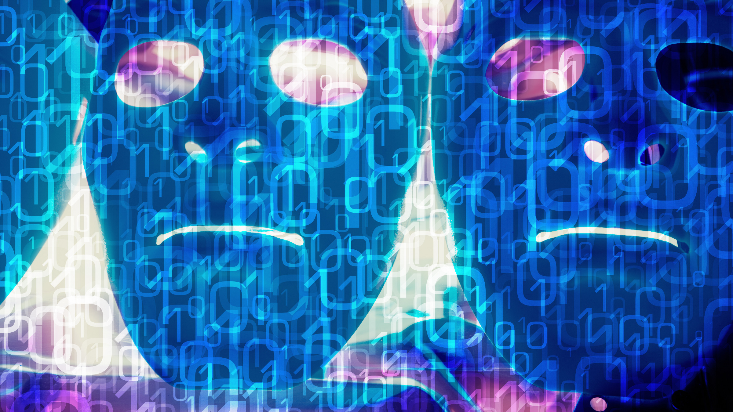 robot heads and binary code, illustration