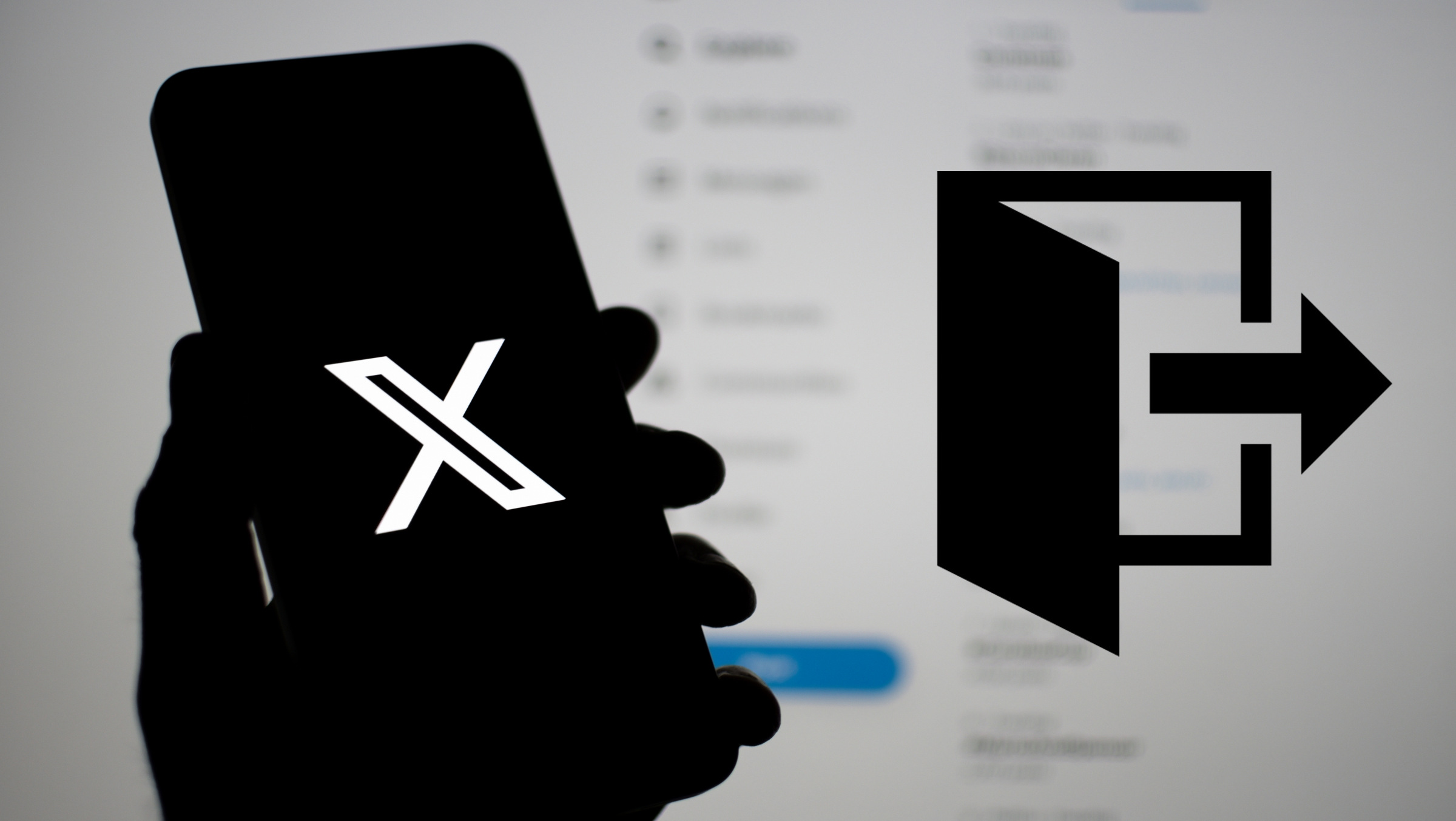 exit icon next to smartphone with X logo